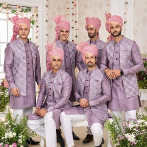 Lady Dwiza Indian Royal Designer ethnische Hochzeitskleidung Traditionelle Trauzeugen Kurta Pyjama Mit Nehru Jacke für Männer