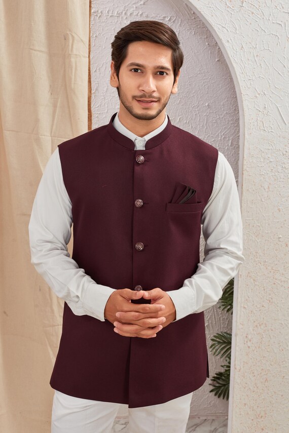 Indian Royal Ethnic Wedding Wear Slim Fit Waist Coat Nehru Jacket