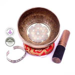 5 inches Diameter flower of life carved singing bowl-Mantra -Blessed Tibetan singing bowl- for Healing chakra, meditation and mindfulness