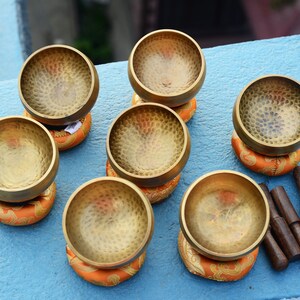 Singing Bowl set-singing bowl set of 7-Chakra healing Set for Meditation-Handmade Singing bowl Bowl Set-Simple Hand Beaten Singing Bowl-