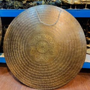 Handmade Mantra Flower of life Tibetan Gong-Music Gong-Healing & Meditation Gong-Chakra Balance-Root Gong-Large Gong-Special Art-Mantra-