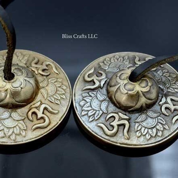 2.5 Inch Diameter Hand Tuned to Key Hindu OM Embossed Tingsha-Tingsha Tibetan Bell (Chimes)Handmade in Nepal-Best for Meditation, yoga