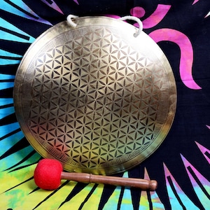 Handmade flower of life Gong-Music Gong-Healing & Meditation Gong-Chakra Balance-Root Gong-Large Gong-Tibetan Flower of Life -Special Art-