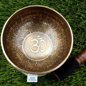 5 inches Diameter Hindu OM carved singing bowl-Tibetan singing bowl from Nepal-Chakra Healing Himalayan singing bowl-singing bowl