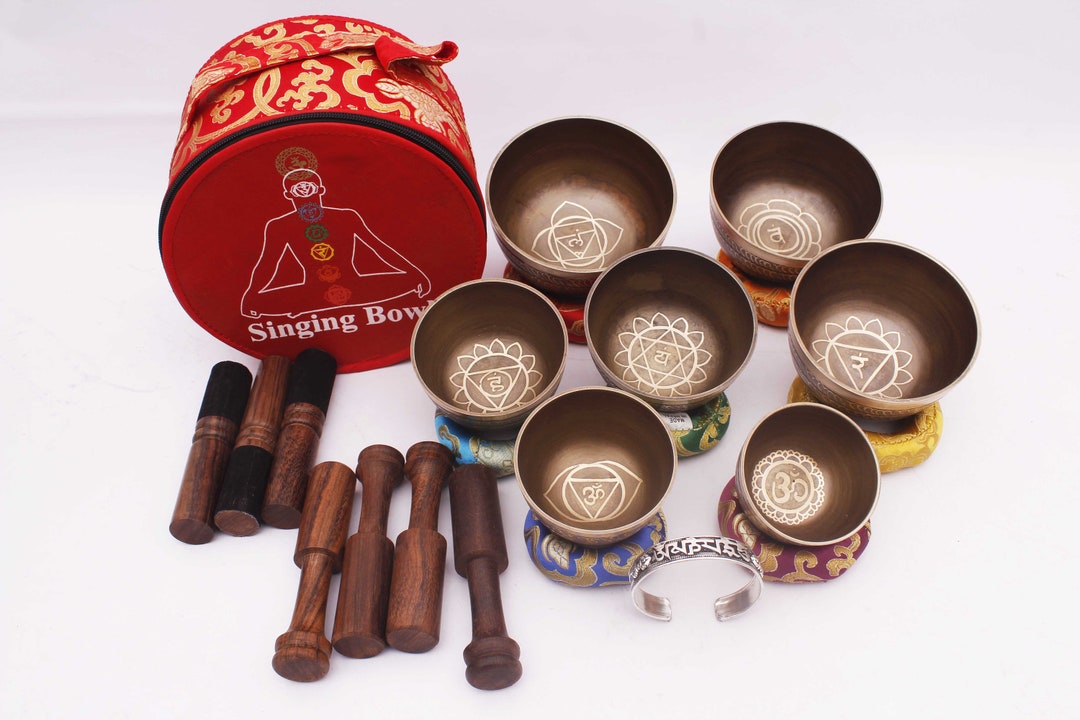 Tibetan Singing Bowl Natural Set Singing Bowl Set of 7 7 Chakra Healing ...
