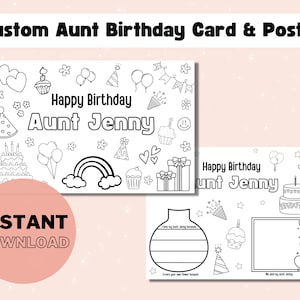 Druckbare individuelle Färbung Geburtstagskarte für Tante, DIY Geschenk Kinder Geschenk für Tante, Geburtstag digitale Grußkarte druckbar, Geburtstag druckbar