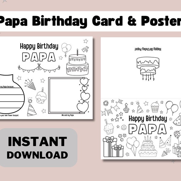 Papa Printable Coloring Birthday Card for Papa Grandpa Birthday Card DIY Kids Gift for Papa Birthday Instant Download Printable Card Papa