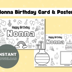 Carte d'anniversaire imprimable à colorier pour nonna grand-mère, carte d'anniversaire à faire soi-même, cadeau pour enfants pour nonna grand-mère, anniversaire d'activité pour enfants à imprimer