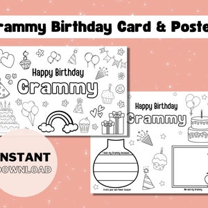Grammy Printable Coloring Birthday Card, Birthday Card DIY Gift Kids Gift for Grammy, Grandparent Birthday Card Gift, Birthday Printable