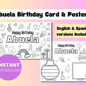 Carte d'anniversaire imprimable à colorier pour Abuela ou carte d'anniversaire de grand-mère Abuela ou carte d'anniversaire de grand-mère Abuela, téléchargement immédiat