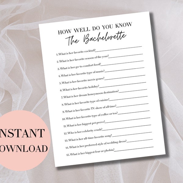 Bachelorette Trivia Game, How Well Do You Know The Bachelorette Printable, Bachelorette Party Games Clean Bachelorette Party Games Printable