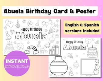 Geburtstagskarte für Abuelita: Geburtstagskarte zum Ausmalen (PDF Download)