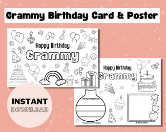 Grammy Printable Coloring Birthday Card, Birthday Card DIY Gift Kids Gift for Grammy, Grandparent Birthday Card Gift, Birthday Printable