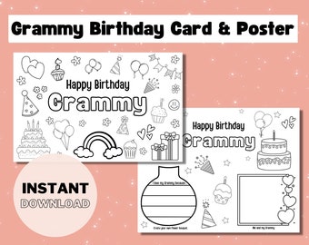 Grammy Birthday Coloring Card & Poster: DIY Gift (PDF)