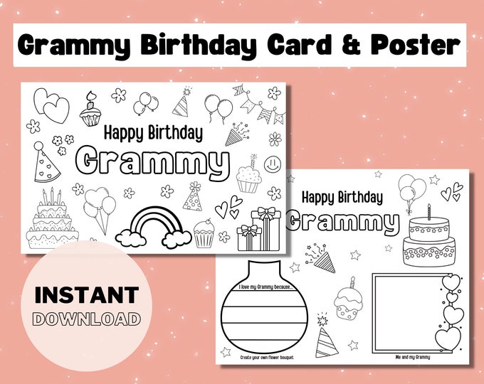 Grammy Printable Coloring Birthday Card, Birthday Card DIY Gift Kids ...