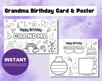 Printable Coloring Birthday Card for Grandma Birthday Card DIY Gift Kids Gift for Grandma Birthday Grandma Gift Printable Birthday Printable