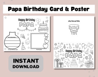 Papa Printable Coloring Birthday Card for Papa Grandpa Birthday Card DIY Kids Gift for Papa Birthday Instant Download Printable Card Papa