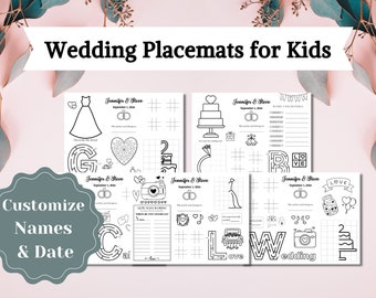 Personalized Wedding Coloring Activity for Kids, Wedding Reception Favor, Kids Wedding Table Activities, Wedding Coloring Page for Kids