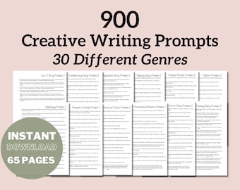900 Creative Writing Prompts, Story Starters, Printable Journal (Digital Download)