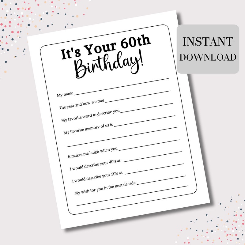 60th Birthday Printable - Etsy