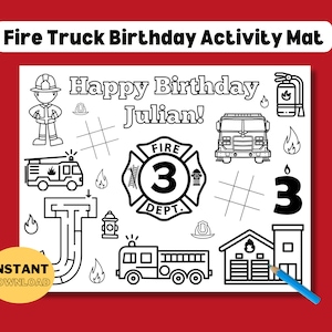 Custom Fire Truck Birthday Party Coloring Activity, Fire Truck Favors, Birthday Activity Printable, Fire Fighter Birthday Activity Printable