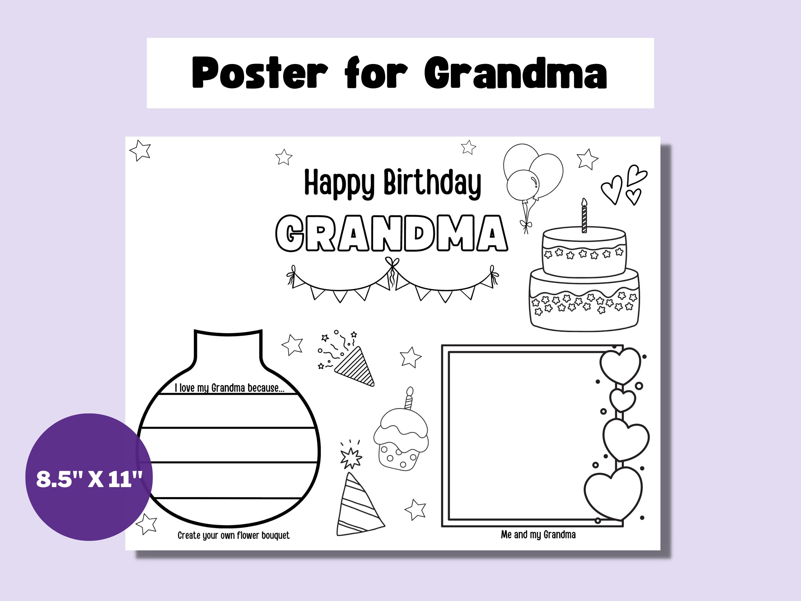 Printable Coloring Birthday Card for Grandma Birthday Card DIY Gift ...