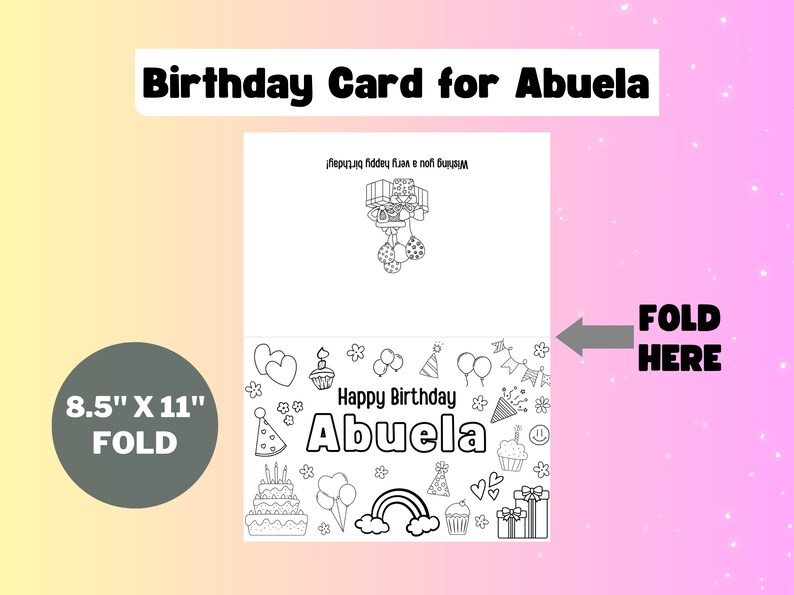 Printable Coloring Birthday Card for Abuela or Abuelita Grandma Birthday Card Gift for Abuela ...
