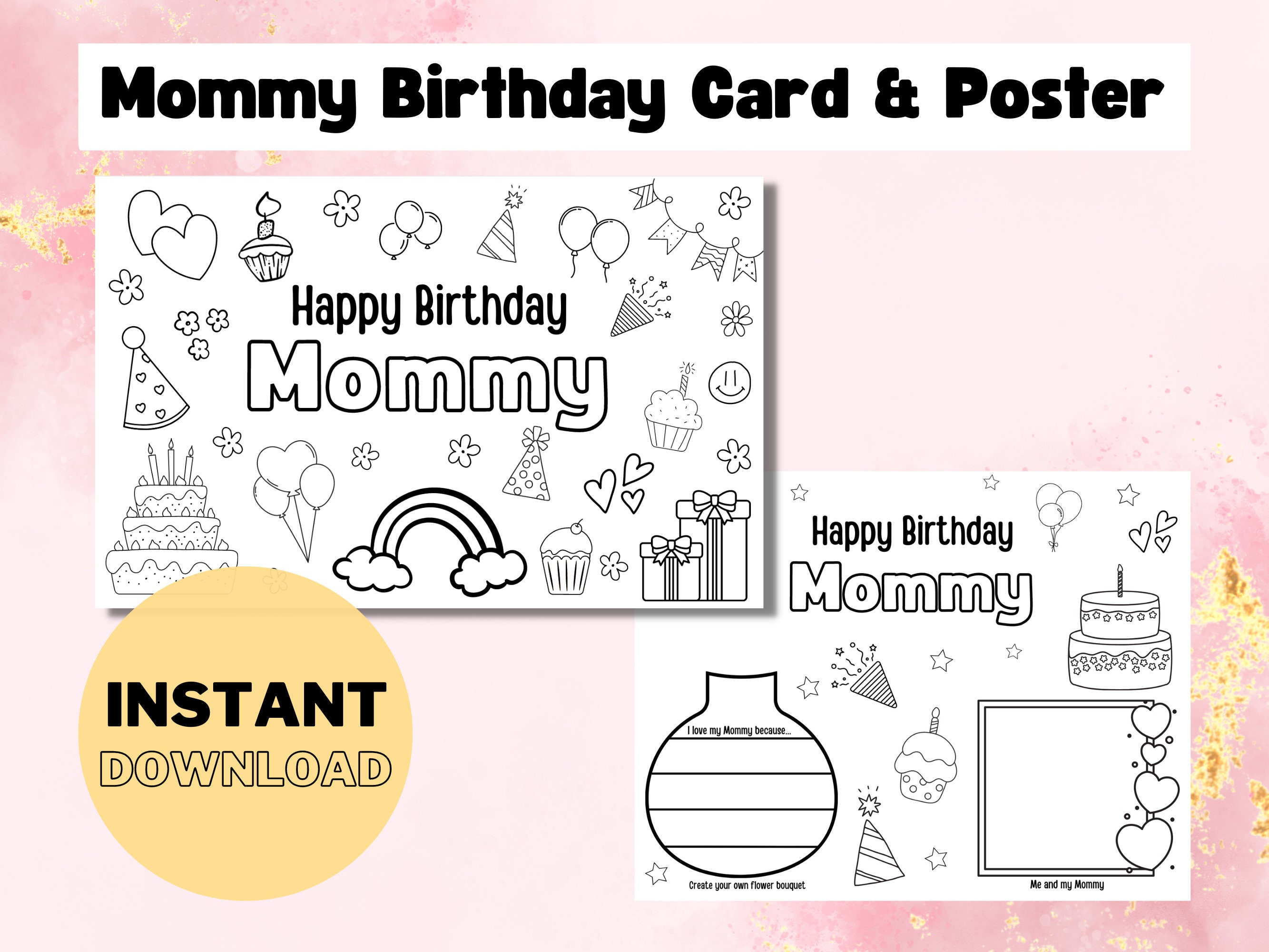 Printable Coloring Birthday Card for Mom Birthday Card DIY Gift Kids ...