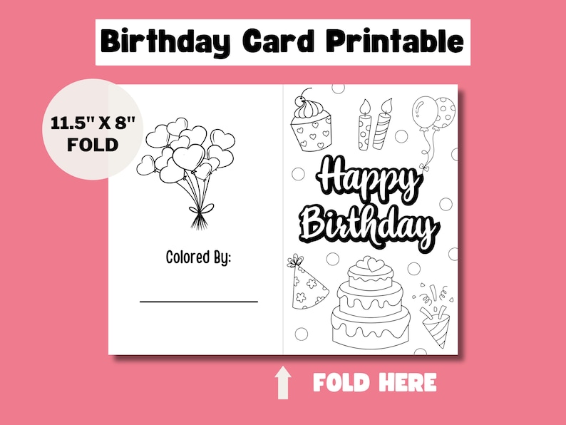 Printable Birthday Card, Kids Coloring Card Activity, DIY Printable ...