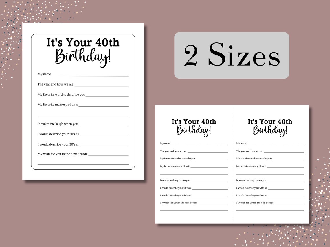 40th Birthday Game Printable, 40 Birthday Party Games, Milestone ...