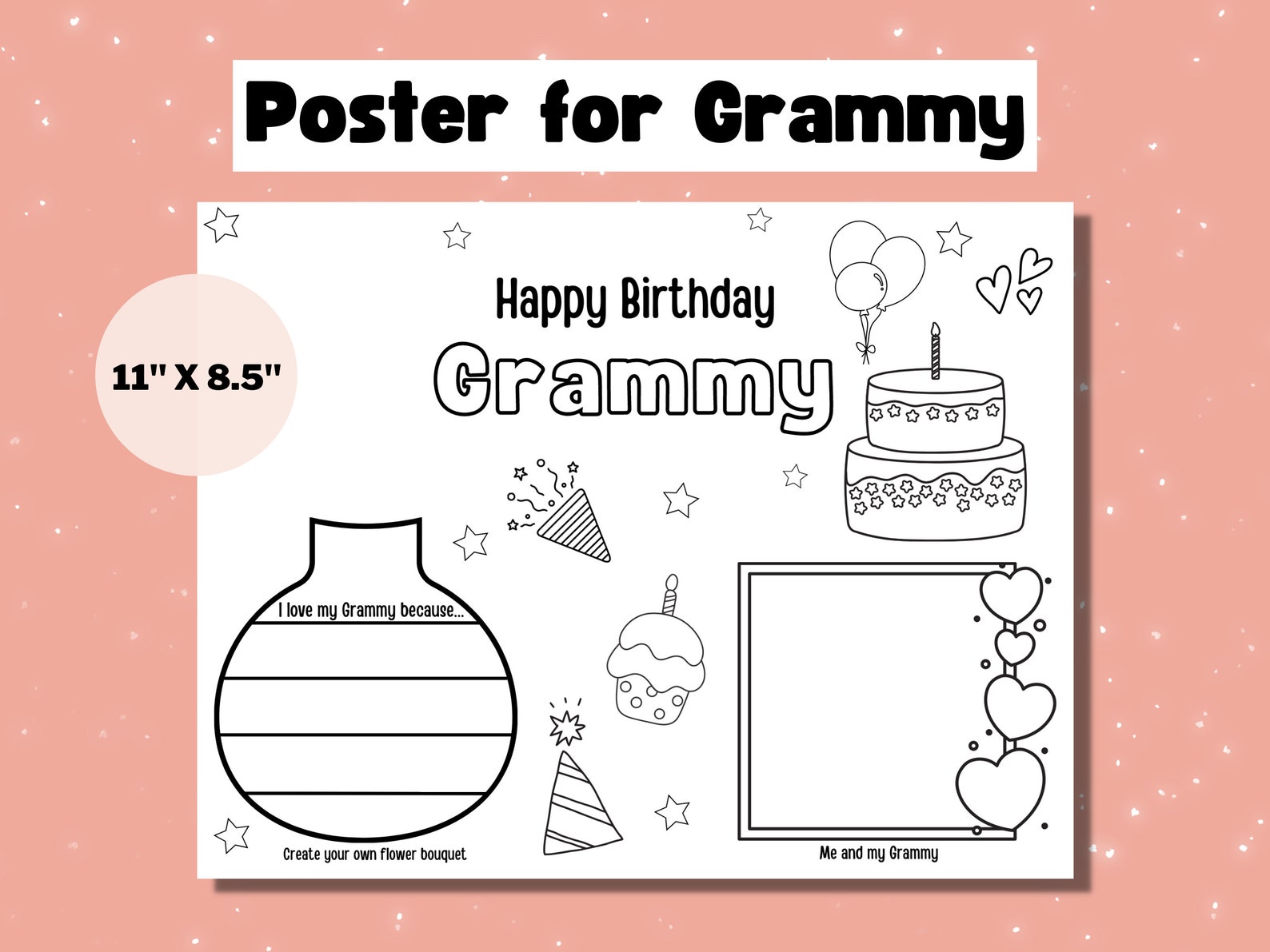 Grammy Printable Coloring Birthday Card, Birthday Card DIY Gift Kids ...