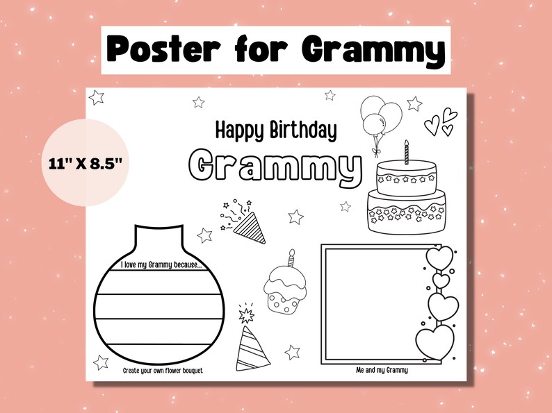 Grammy Printable Coloring Birthday Card, Birthday Card DIY Gift Kids ...