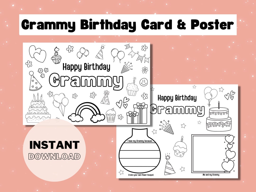 Grammy Printable Coloring Birthday Card, Birthday Card DIY Gift Kids