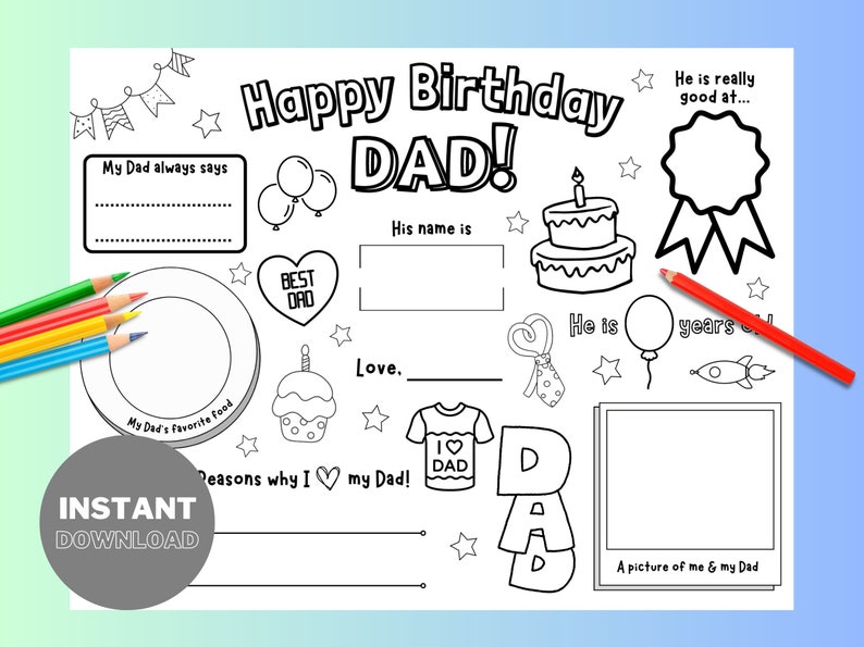 Happy Birthday Dad Coloring Page, Printable All About Dad Template, Dad ...