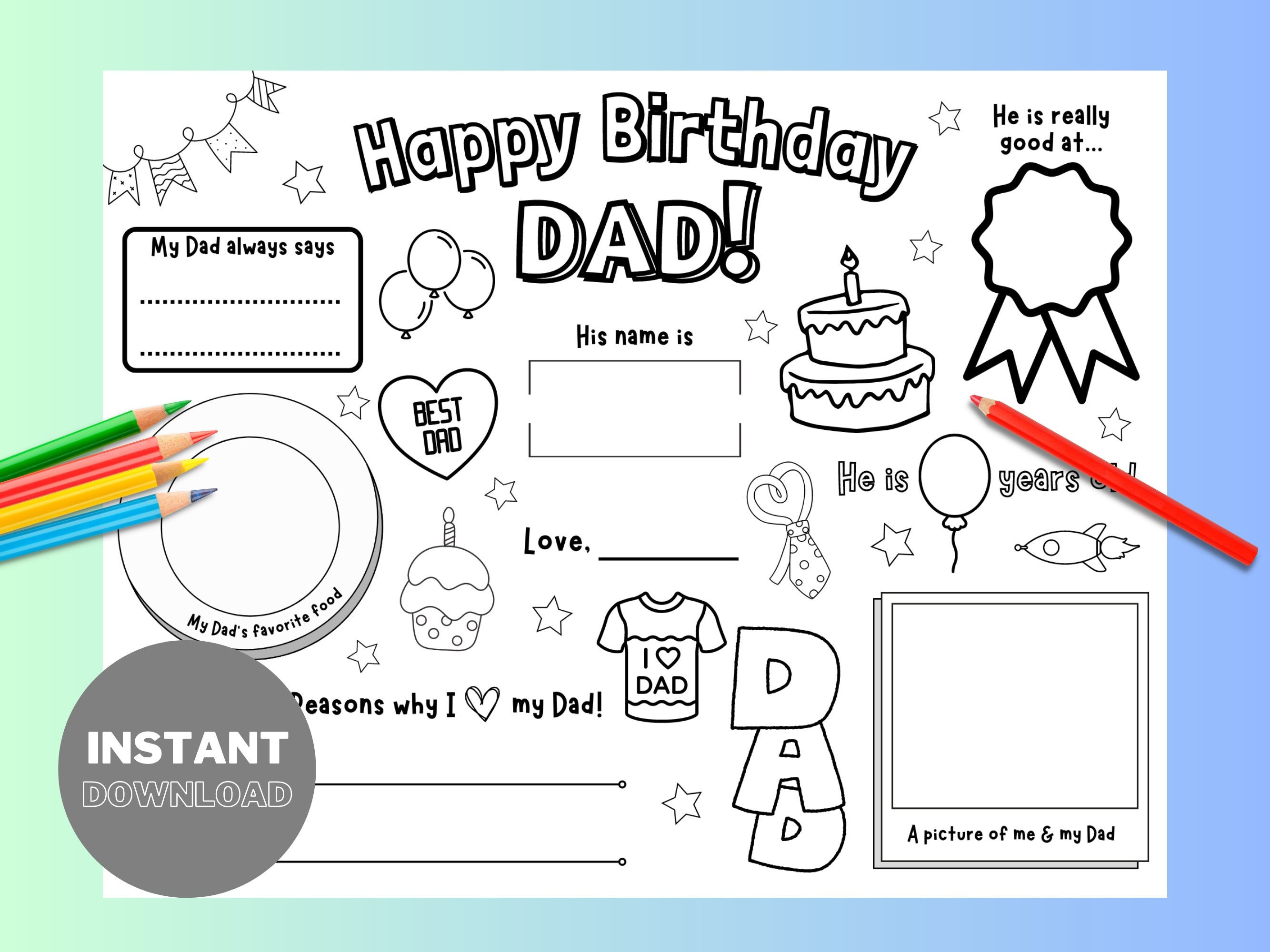 Happy Birthday Dad Coloring Pages - Il Fullxfull.4874762845 16d1