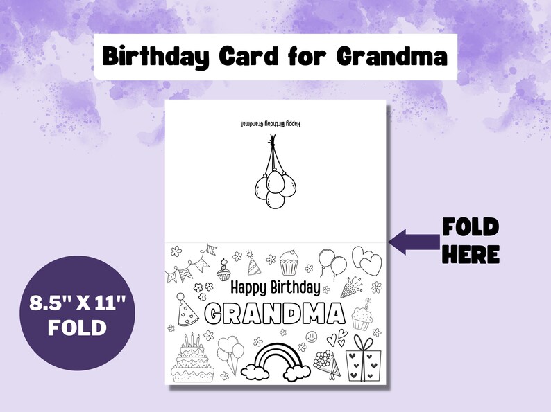 Printable Coloring Birthday Card for Grandma Birthday Card DIY Gift ...