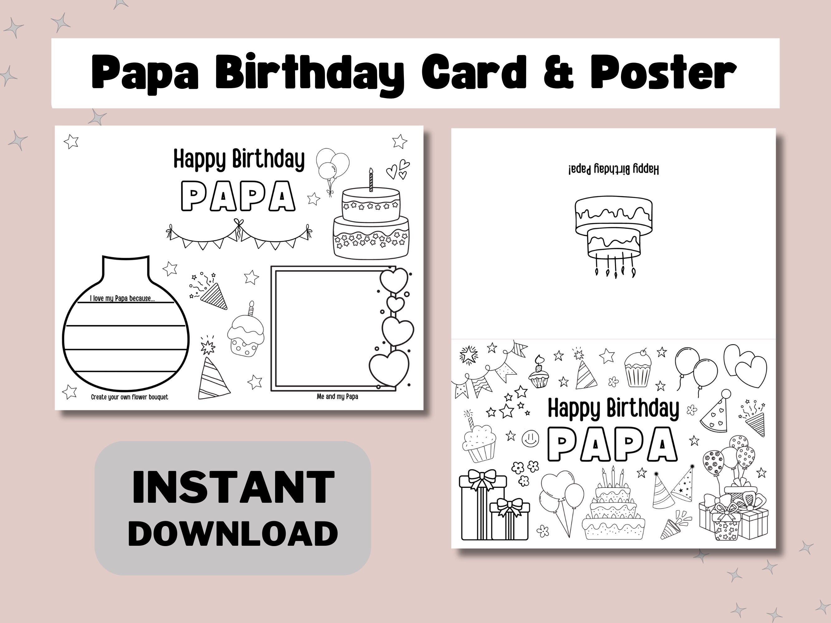 Papa Printable Coloring Birthday Card for Papa Grandpa Birthday Card