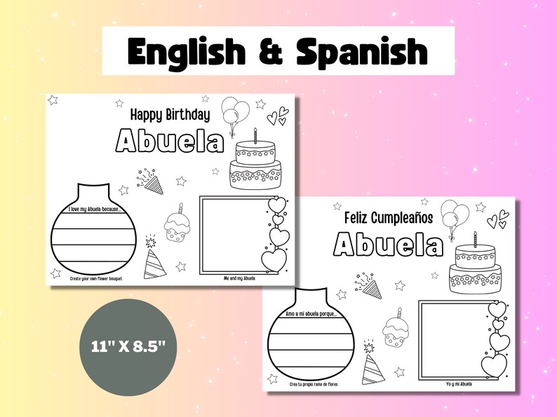 Printable Coloring Birthday Card for Abuela or Abuelita Grandma ...