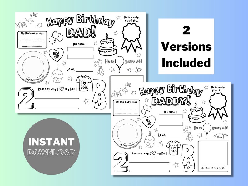 Happy Birthday Dad Coloring Page, Printable All About Dad Template, Dad ...