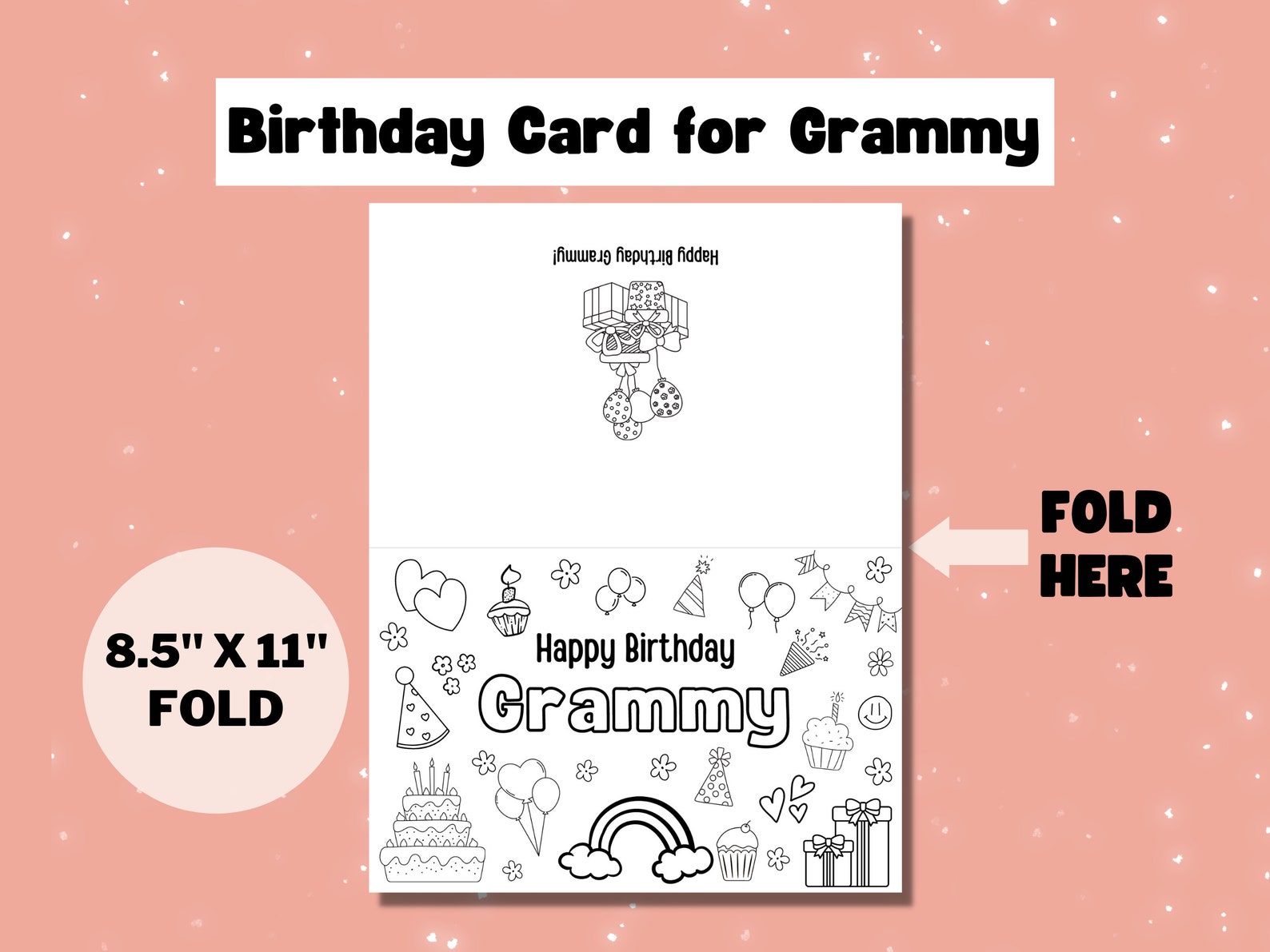 Grammy Printable Coloring Birthday Card, Birthday Card DIY Gift Kids ...