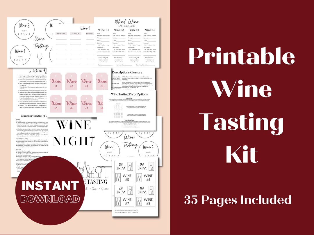 Wine Tasting Kit, Blind Wine Tasting, Placemats, Tasting Cards, Signs