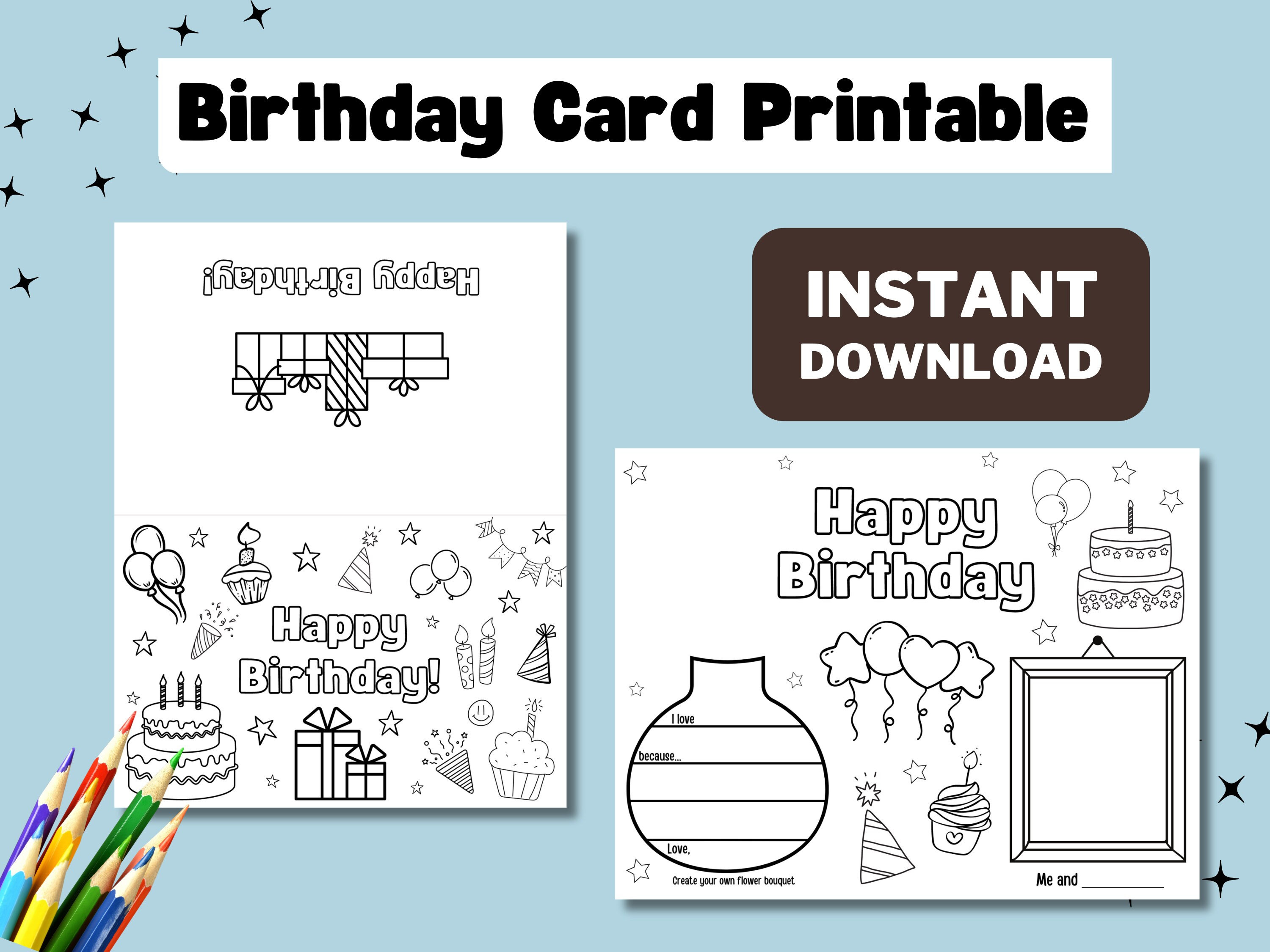 Printable Happy Birthday Card Kids Coloring Card Printable, Printable ...