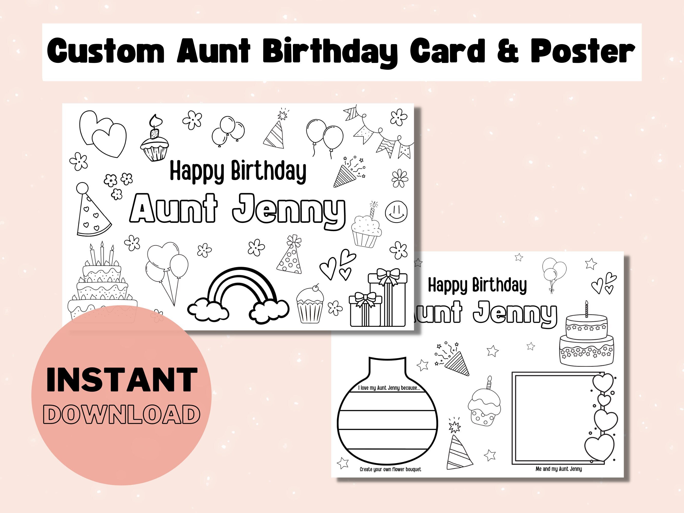 Printable Custom Coloring Birthday Card for Aunt Birthday Card - Etsy