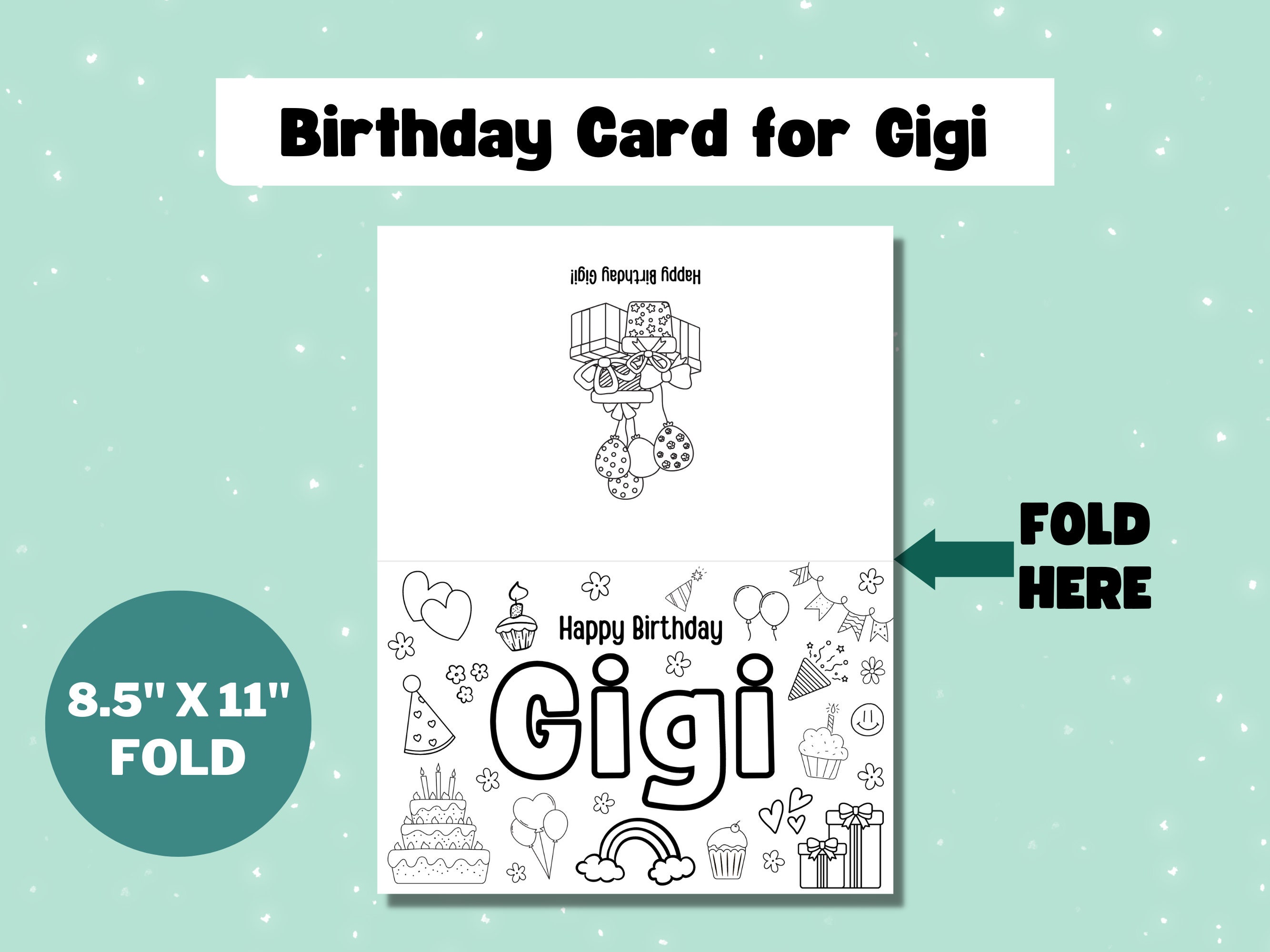 Printable Coloring Birthday Card for Gigi, Birthday Card DIY Gift Kids ...