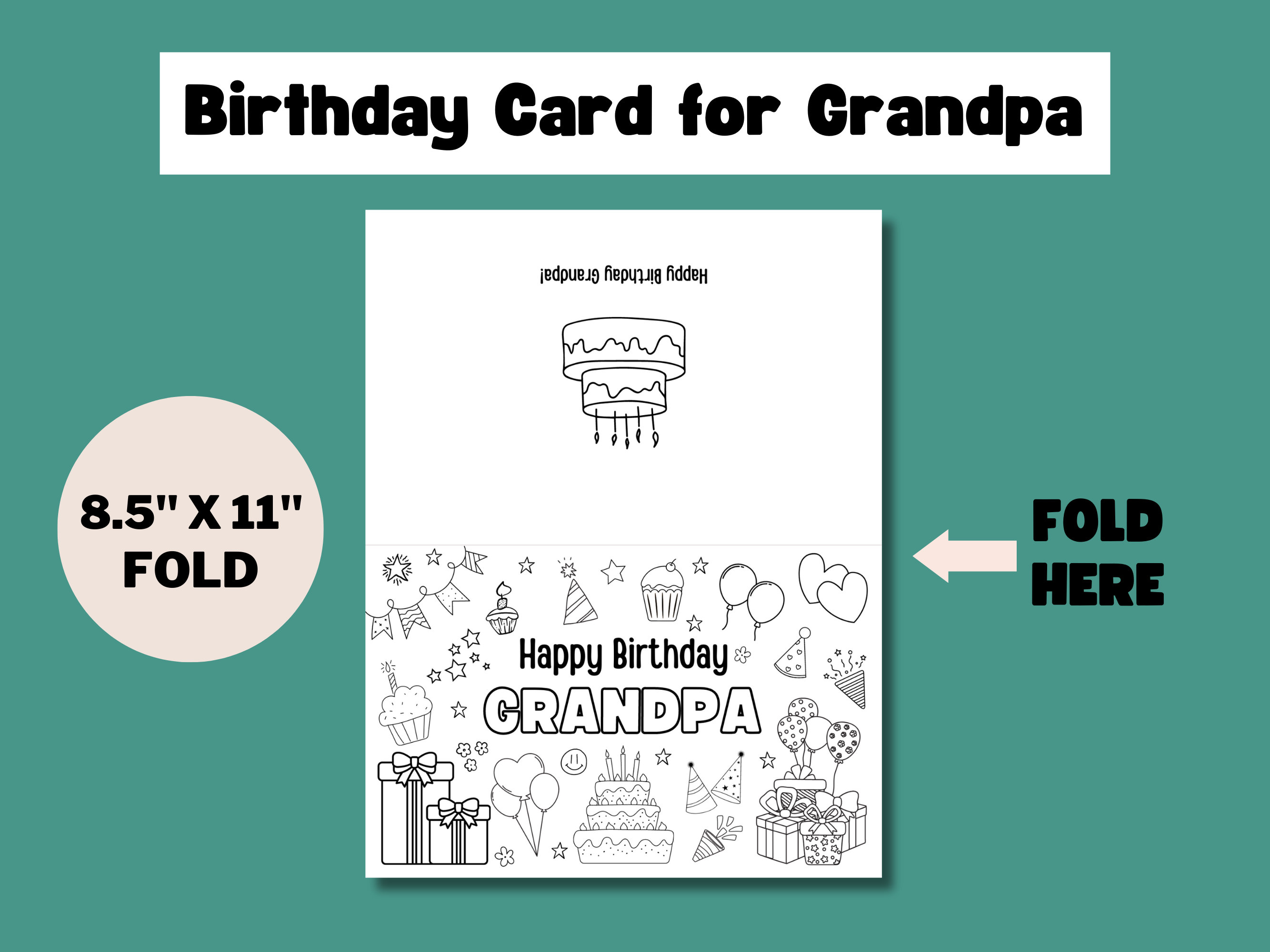 Printable Birthday Card for Grandpa: Kids Coloring DIY (digital ...