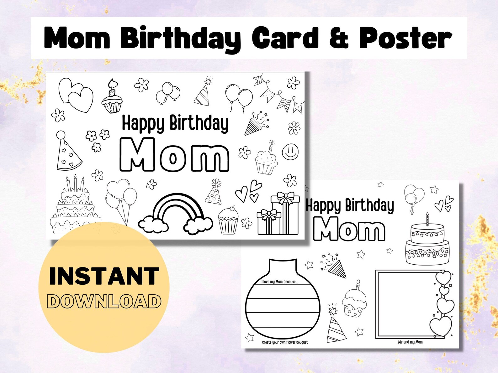 Printable Coloring Birthday Card for Mom, DIY Birthday Card Gift Kids ...