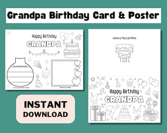 Printable Birthday Card for Grandpa: Kids Coloring DIY (Digital Download)