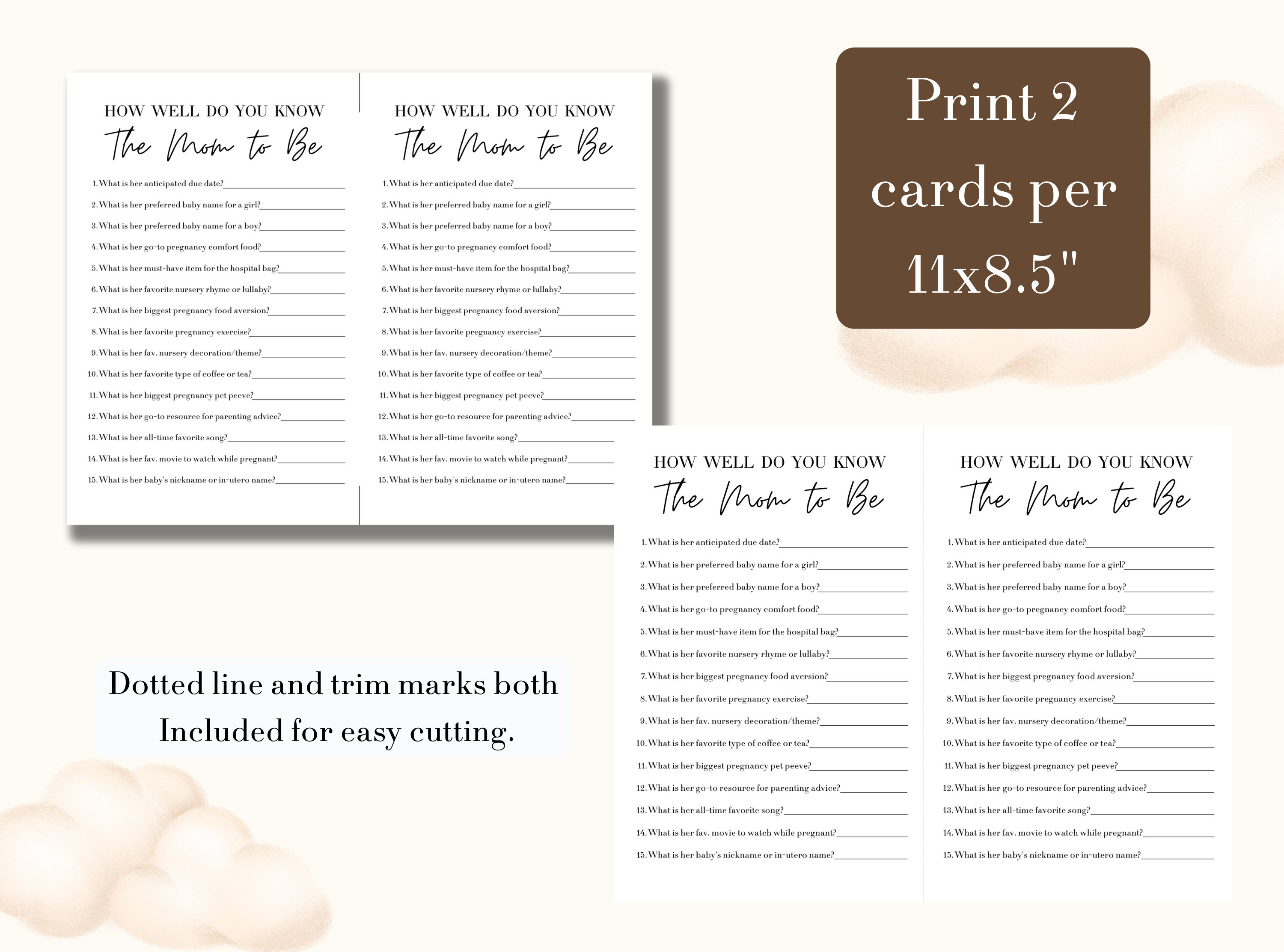 Baby Shower Trivia Game, How Well Do You Know the Mom to Be Printable ...