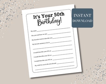 50th Birthday Fill-In-Blank Game: Keepsake Memory (Digital Download)