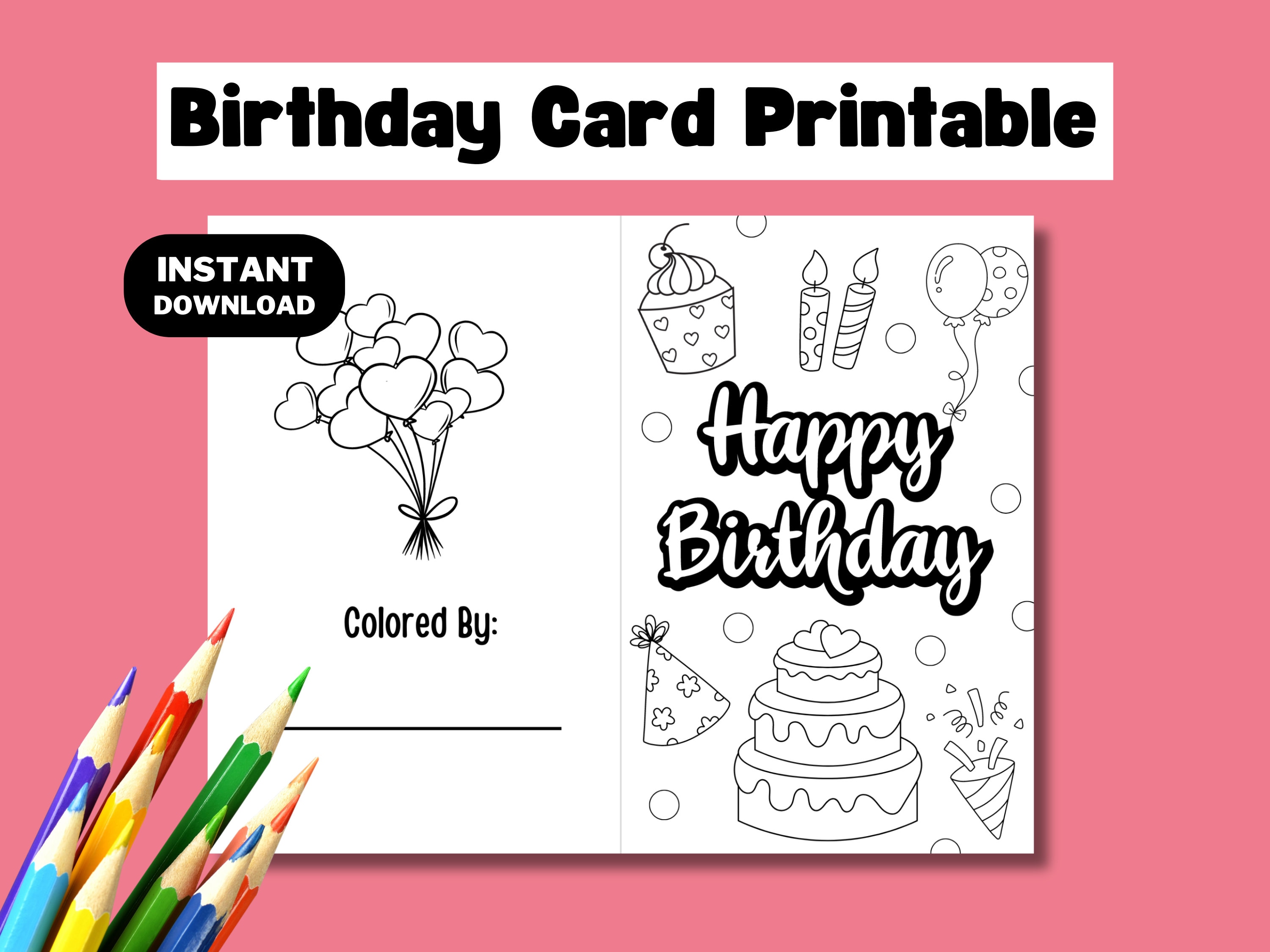 Printable Birthday Card, Kids Coloring Card Activity, DIY Printable ...
